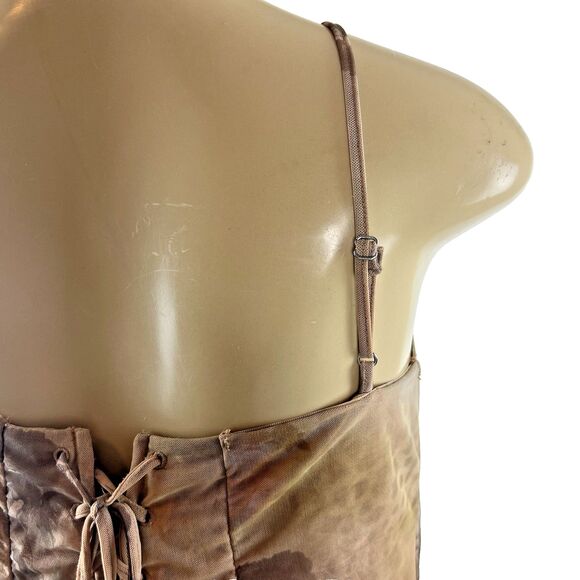 HOUSE OF CB Azia Dress Size L+ Plus Cup Maxi Cream Floral Print Mesh Lace Up - Picture 12 of 16